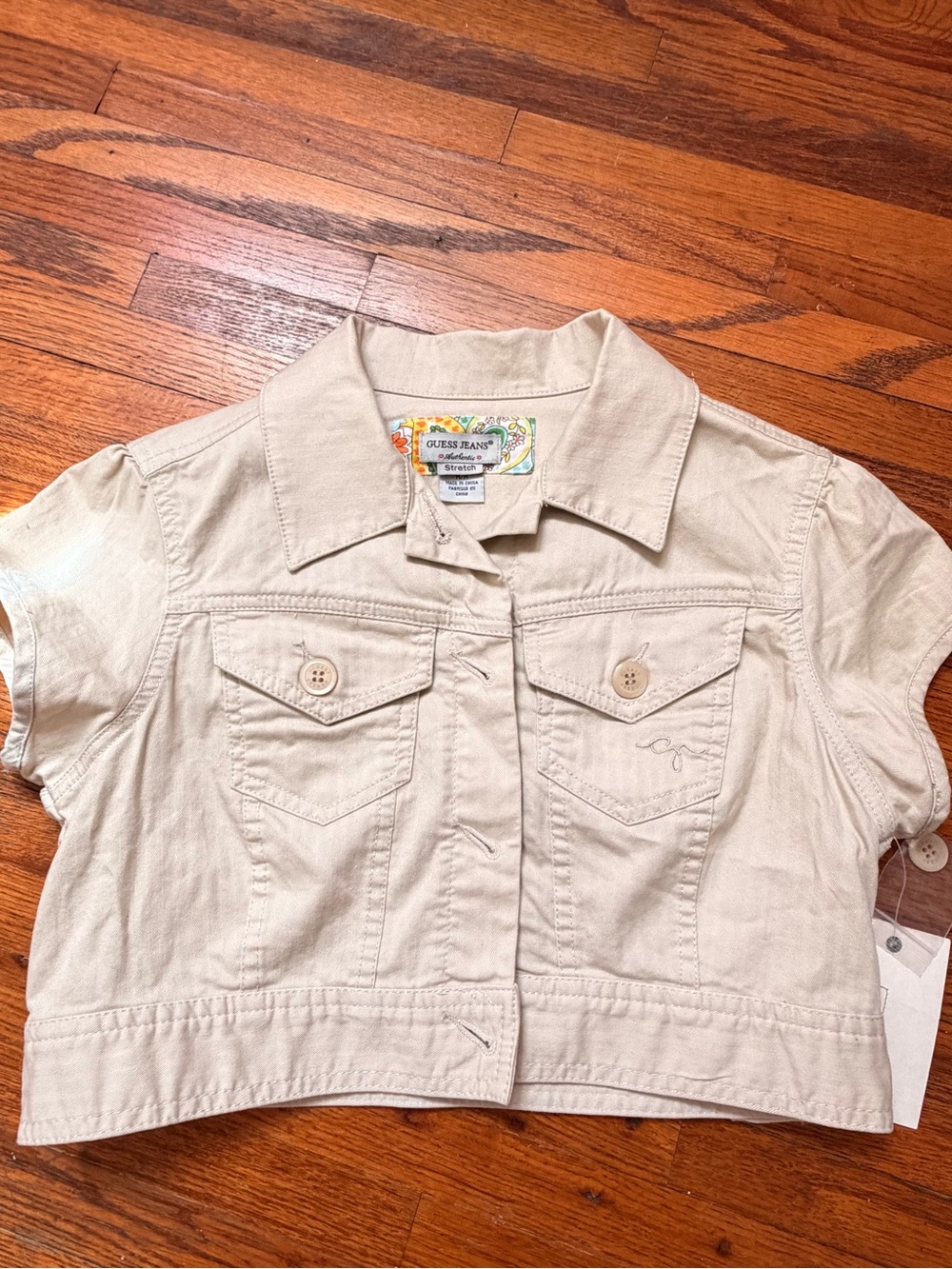 GUESS Jeans Women’s Cropped Stretch Jacket Beige NWT Size M Y2K